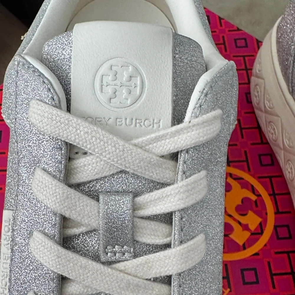 Tory Burch Lady Bug Women's Silver Glitter Sneakers Sz 10
